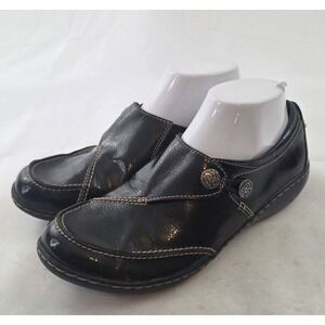 Clarks Loafers Womens 8.5 Black Patent Leather Slip On Comfort Grandmacore Shoes